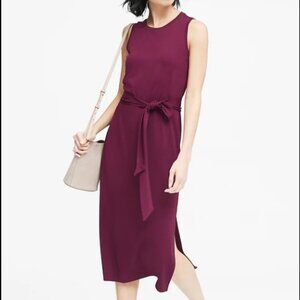 Banana Republic SOFT PONTE MIDI DRESS WITH SIDE SLITS SIZE SMALL Wine Red